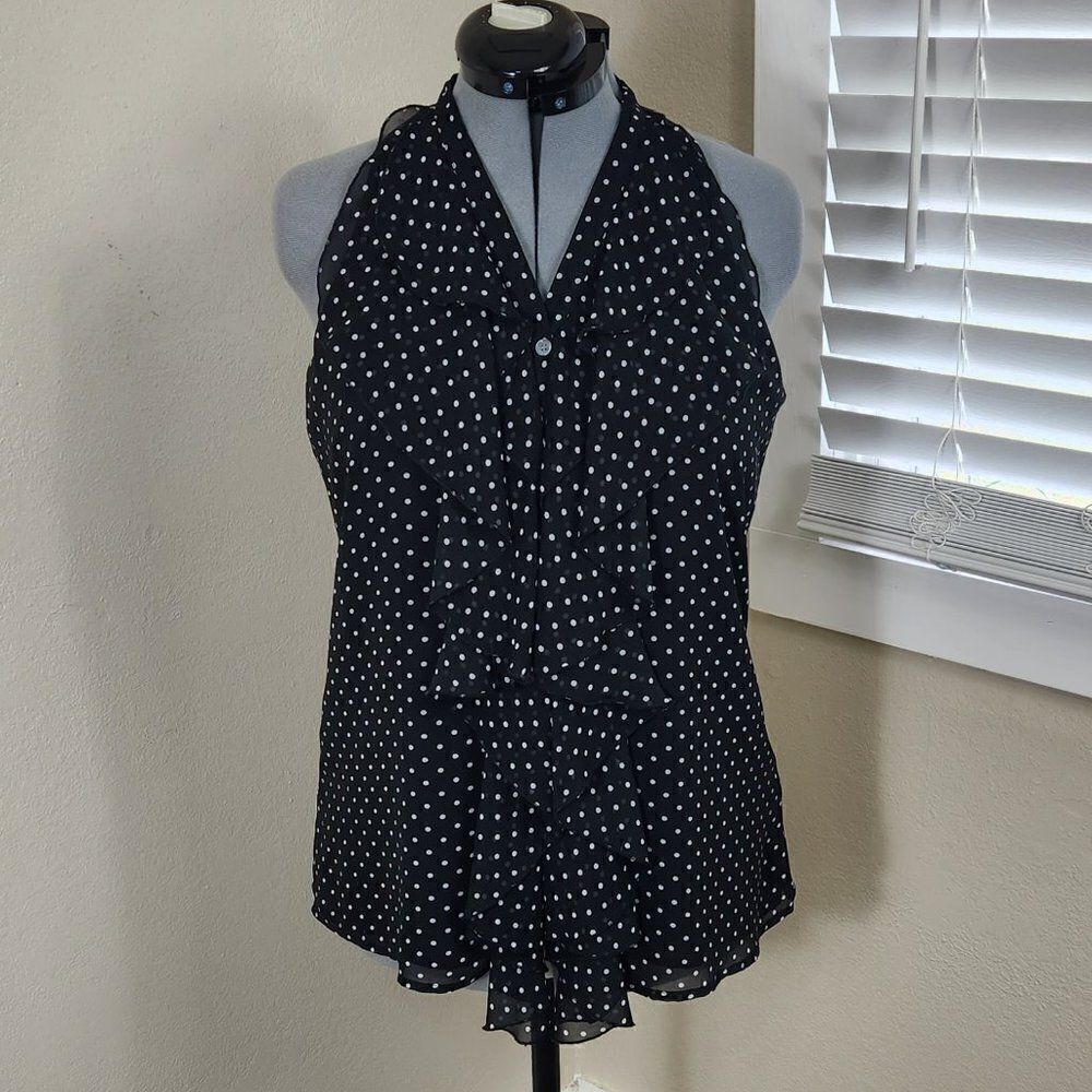 Vince Camuto Polka Dot Blouse EUC Size 12 Black White